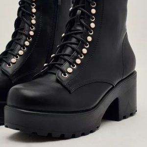 Nasty Gal Lace Up Chunky Black Boots